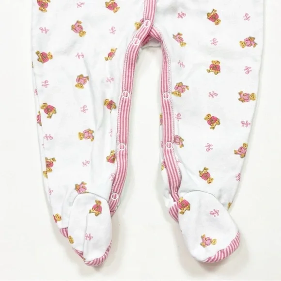 Ralph Lauren Polo Bear Footed Onesie 3M Girls Pink Ralph Lauren Christmas - Picture 5 of 10